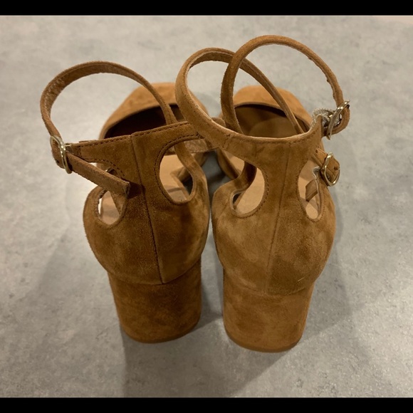 Ladies tan suede shoes- ankle wrap strap. - Picture 4 of 5